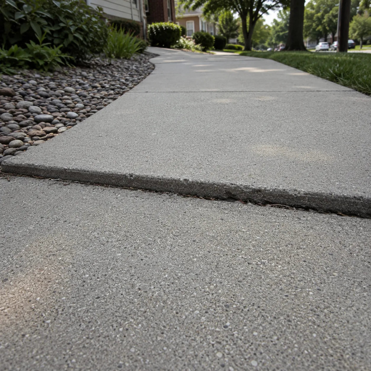 uneven side walk in the woodlands 